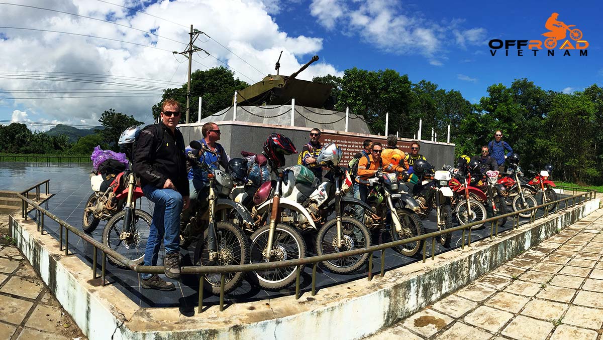 Ho Chi Minh trail road motorbike tours in 7 days. Hanoi to Hoi An with a stop at a war tank on display.